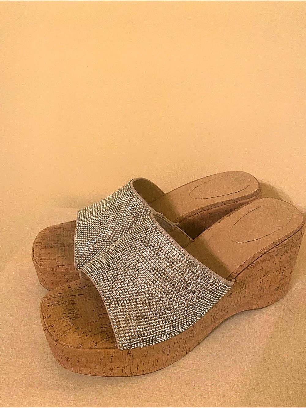 Rhinestone Cork Platform Wedges